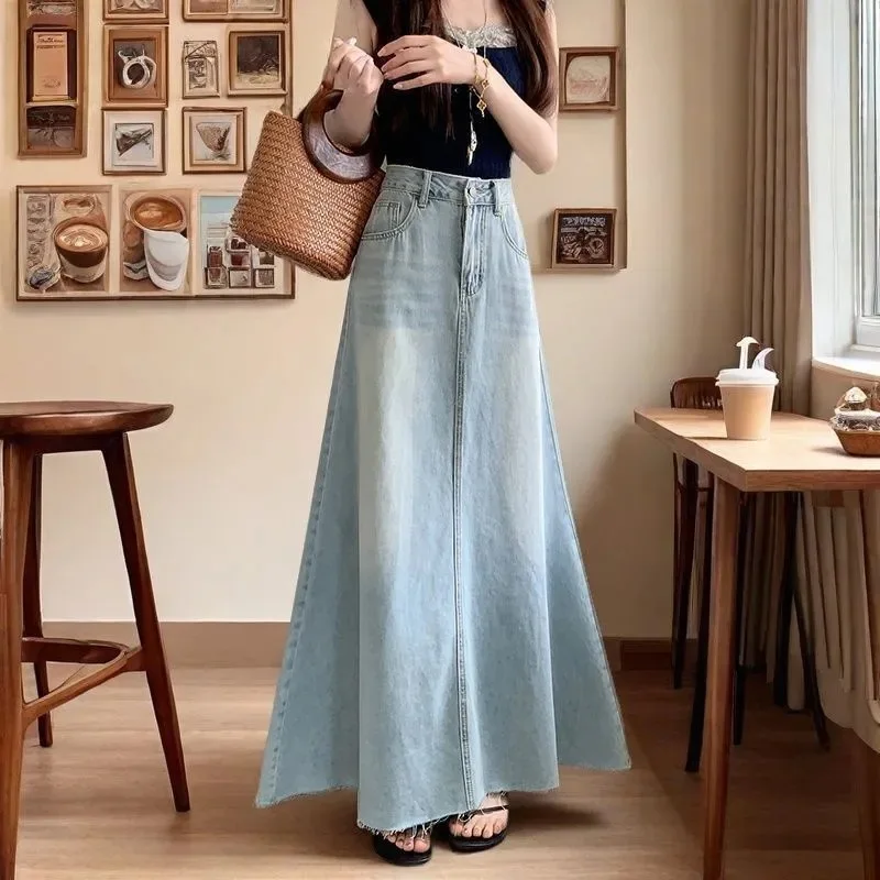 Denim Skirt Midi Vintage - NICE High Waist Denim Skirt Women's