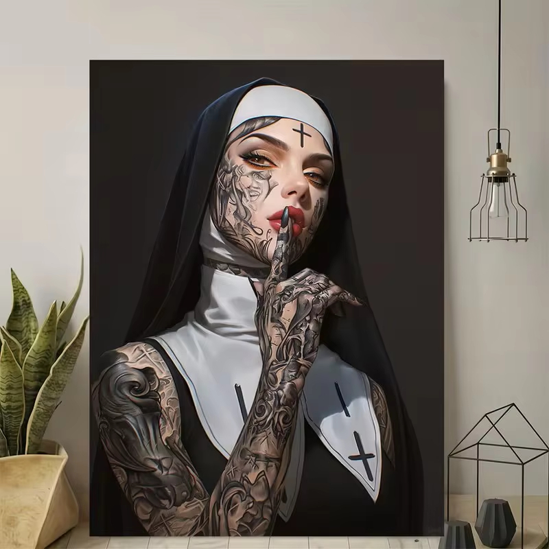 Fashion Girl Tattoo Nun Canvas - Vintage Fashion Photos incelemesi ve fiyatı