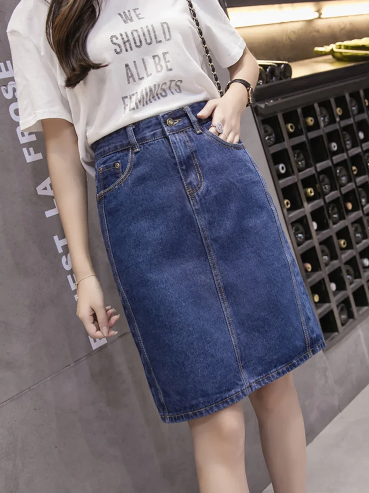 Korean loose women denim midi  - Denim Skirt Midi Vintage incelemesi ve fiyatı