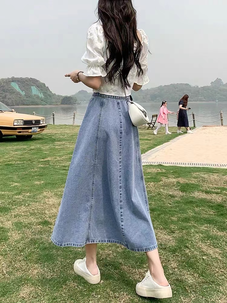 High Waist A-Line Midi Skirt W - Denim Skirt Midi Vintage incelemesi ve fiyatı