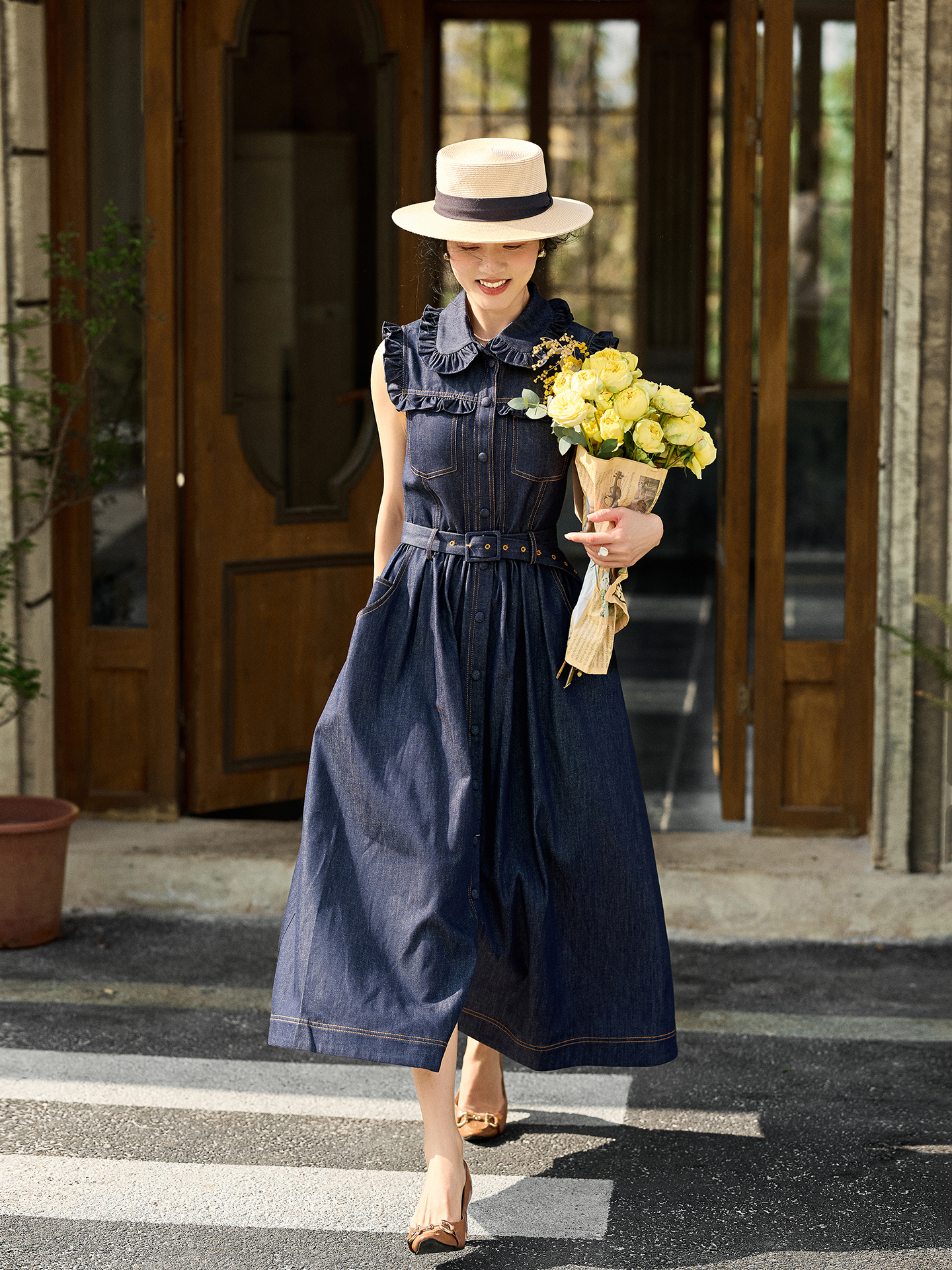 Retro Doll Collar Denim Dress  - Denim Skirt Midi Vintage incelemesi ve fiyatı
