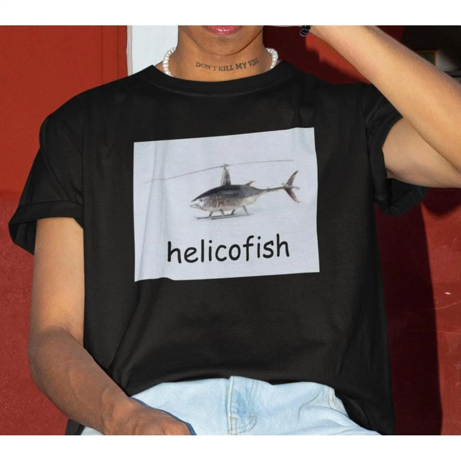 Helicofish Funny Meme T Shirt  - Vintage Fashion Gen Z incelemesi ve fiyatı