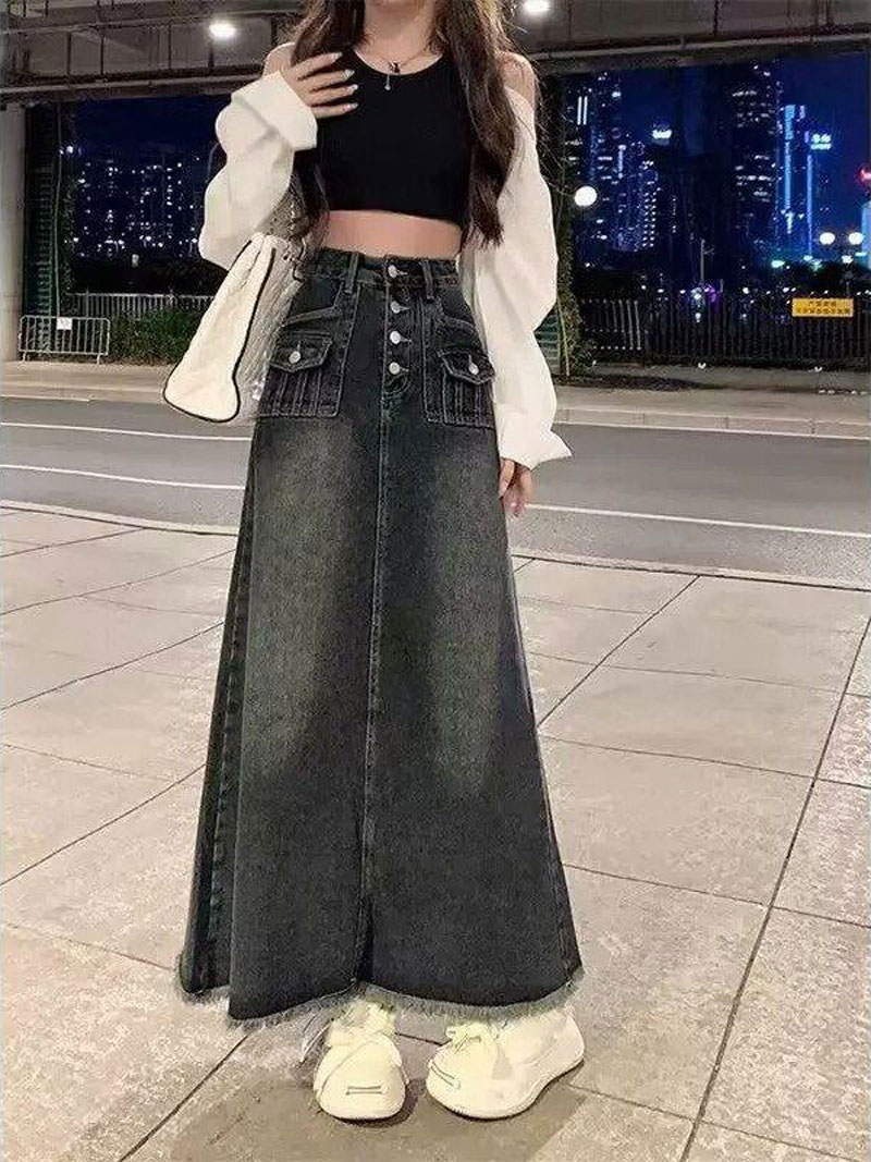 High Waist A-Line Midi Denim S - Denim Skirt Midi Vintage incelemesi ve fiyatı