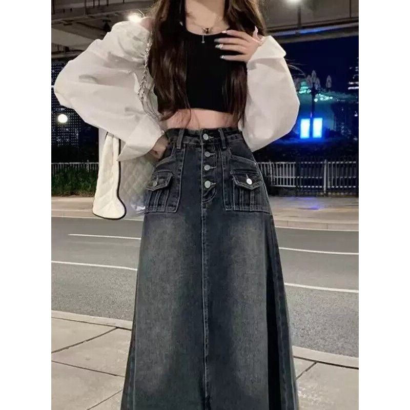 High Waist A-Line Midi Denim S - Denim Skirt Midi Vintage incelemesi ve fiyatı
