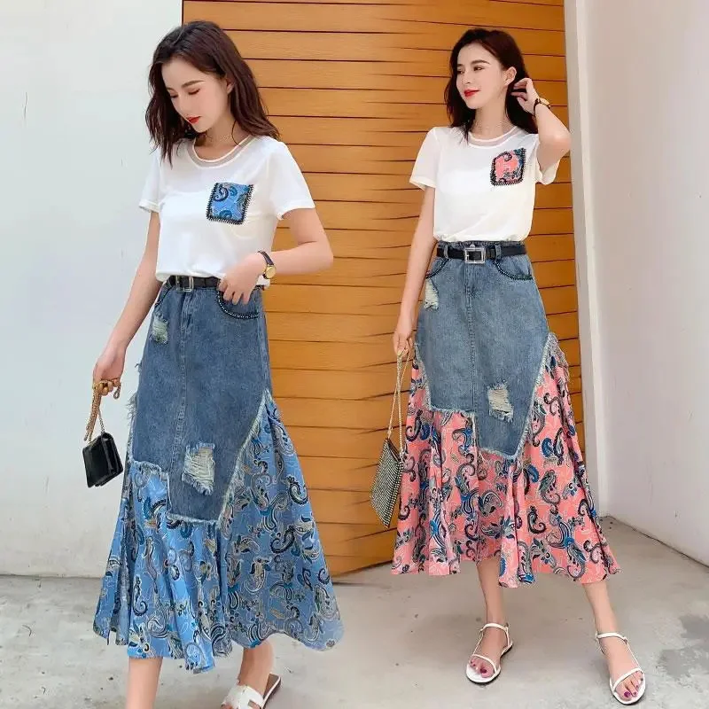 Summer High Waist Long Skirts  - Denim Skirt Midi Vintage incelemesi ve fiyatı