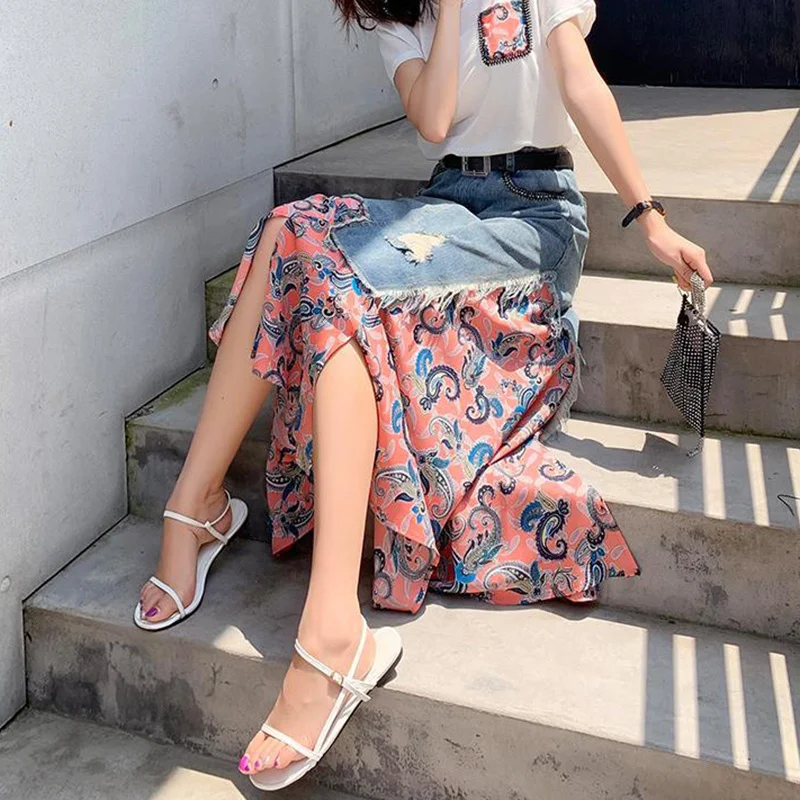 Summer High Waist Long Skirts  - Denim Skirt Midi Vintage incelemesi ve fiyatı