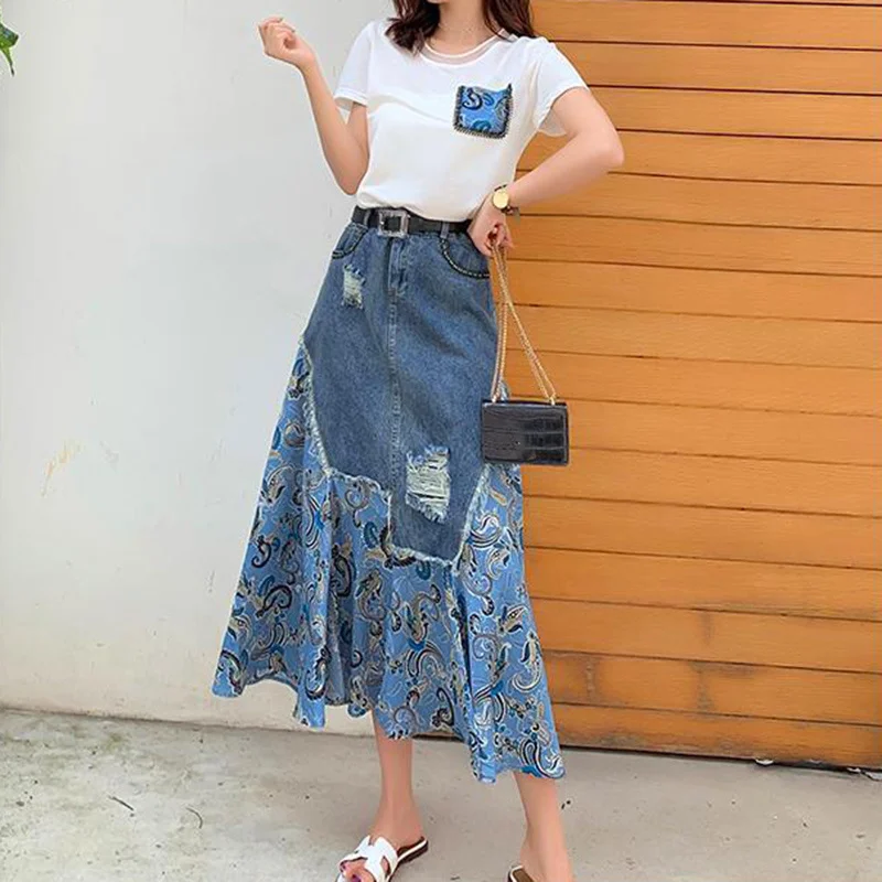 Summer High Waist Long Skirts  - Denim Skirt Midi Vintage incelemesi ve fiyatı