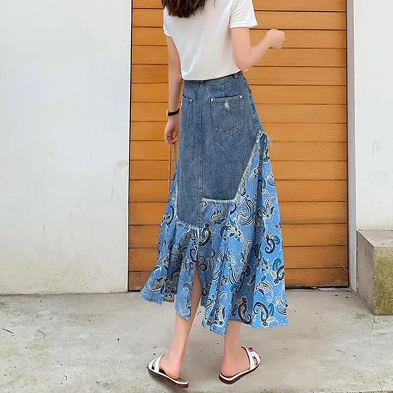 Summer High Waist Long Skirts  - Denim Skirt Midi Vintage incelemesi ve fiyatı