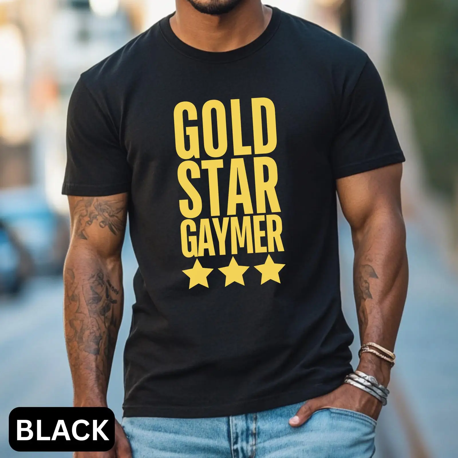 Gold Star Gaymer T Shirt LGBT  - Vintage Queer Fashion incelemesi ve fiyatı