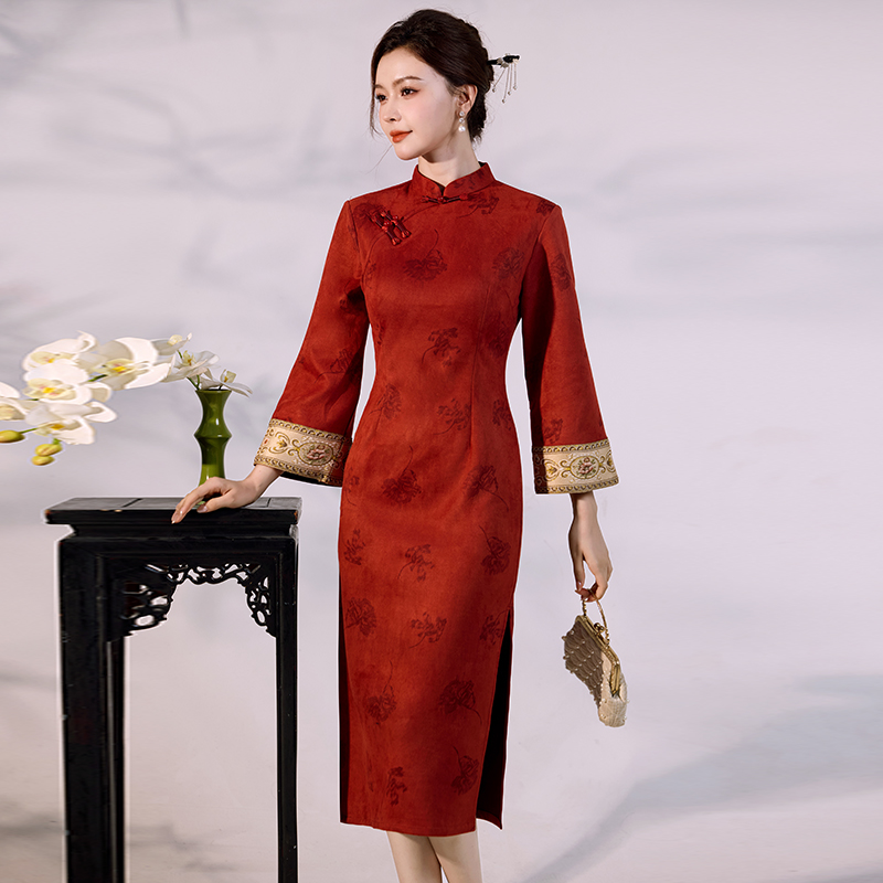 Luxury Suede Velvet Qipao - Mo - Vintage Fashion Gen Z incelemesi ve fiyatı