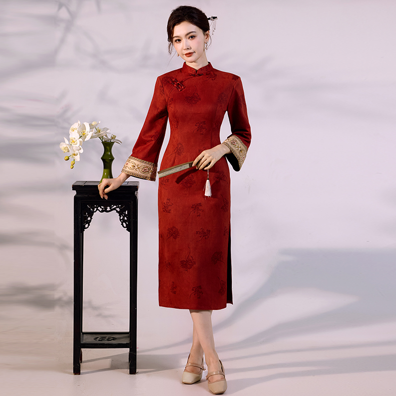 Luxury Suede Velvet Qipao - Mo - Vintage Fashion Gen Z incelemesi ve fiyatı