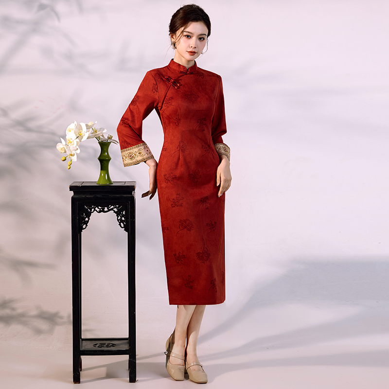 Luxury Suede Velvet Qipao - Mo - Vintage Fashion Gen Z incelemesi ve fiyatı