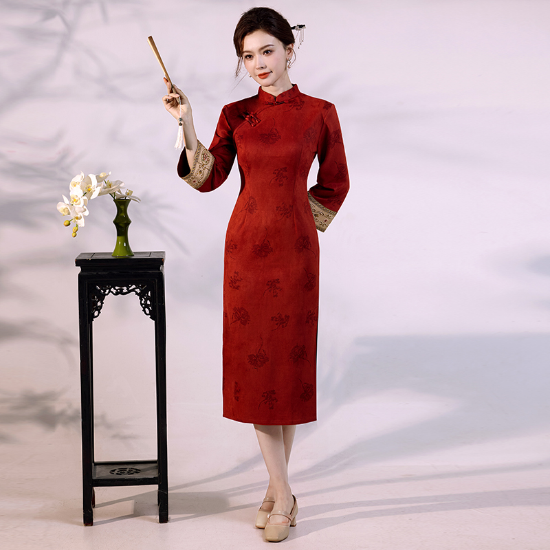 Luxury Suede Velvet Qipao - Mo - Vintage Fashion Gen Z incelemesi ve fiyatı