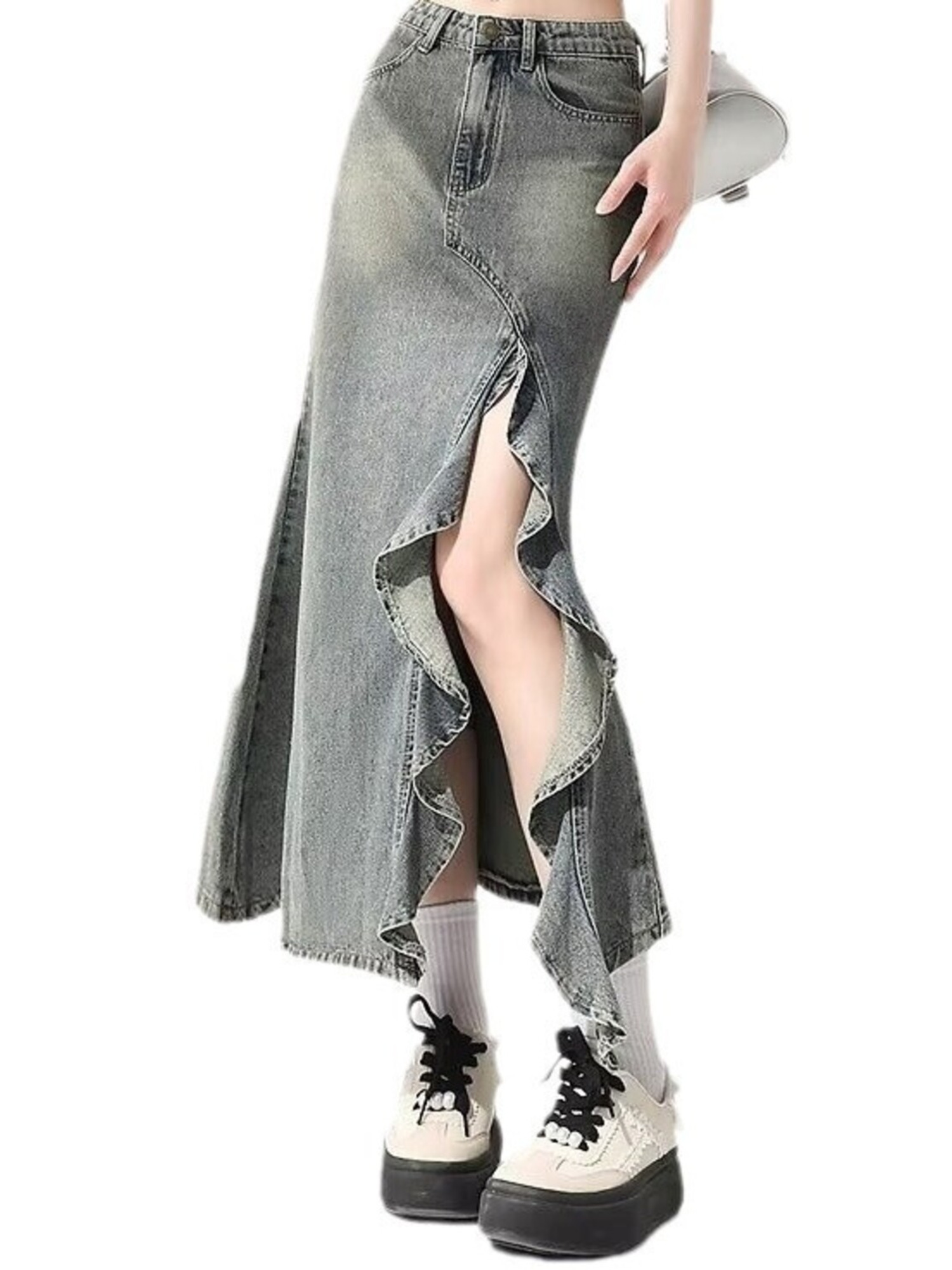 Women's Vintage Washed Denim M - Denim Skirt Midi Vintage incelemesi ve fiyatı