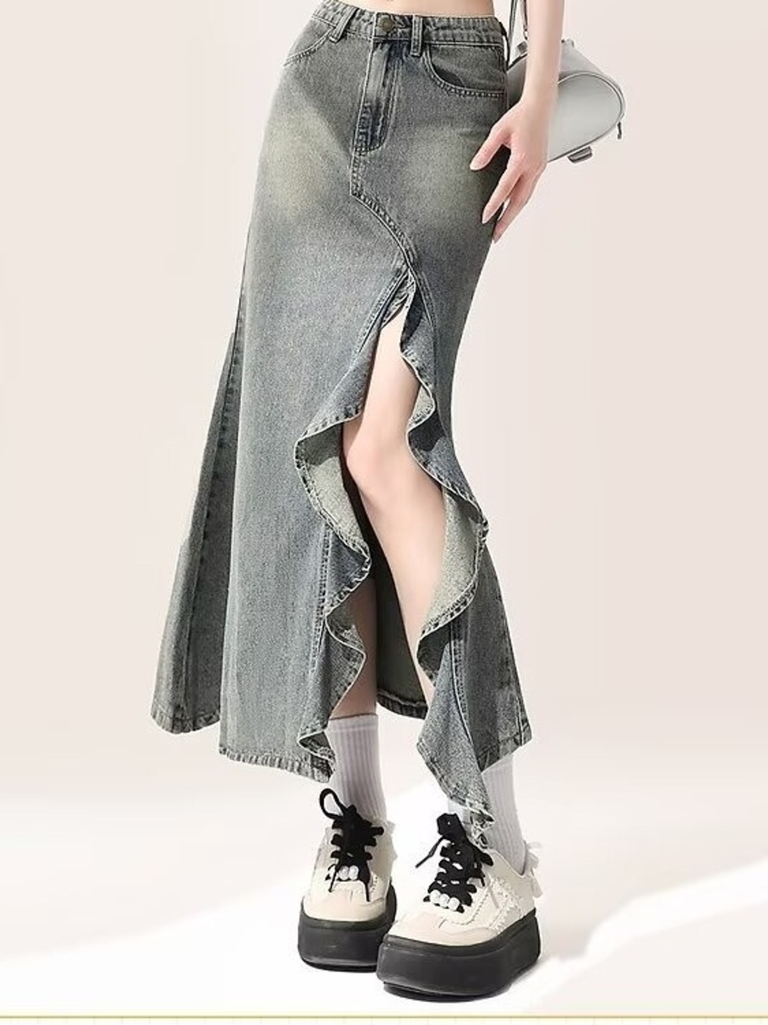 Women's Vintage Washed Denim M - Denim Skirt Midi Vintage incelemesi ve fiyatı