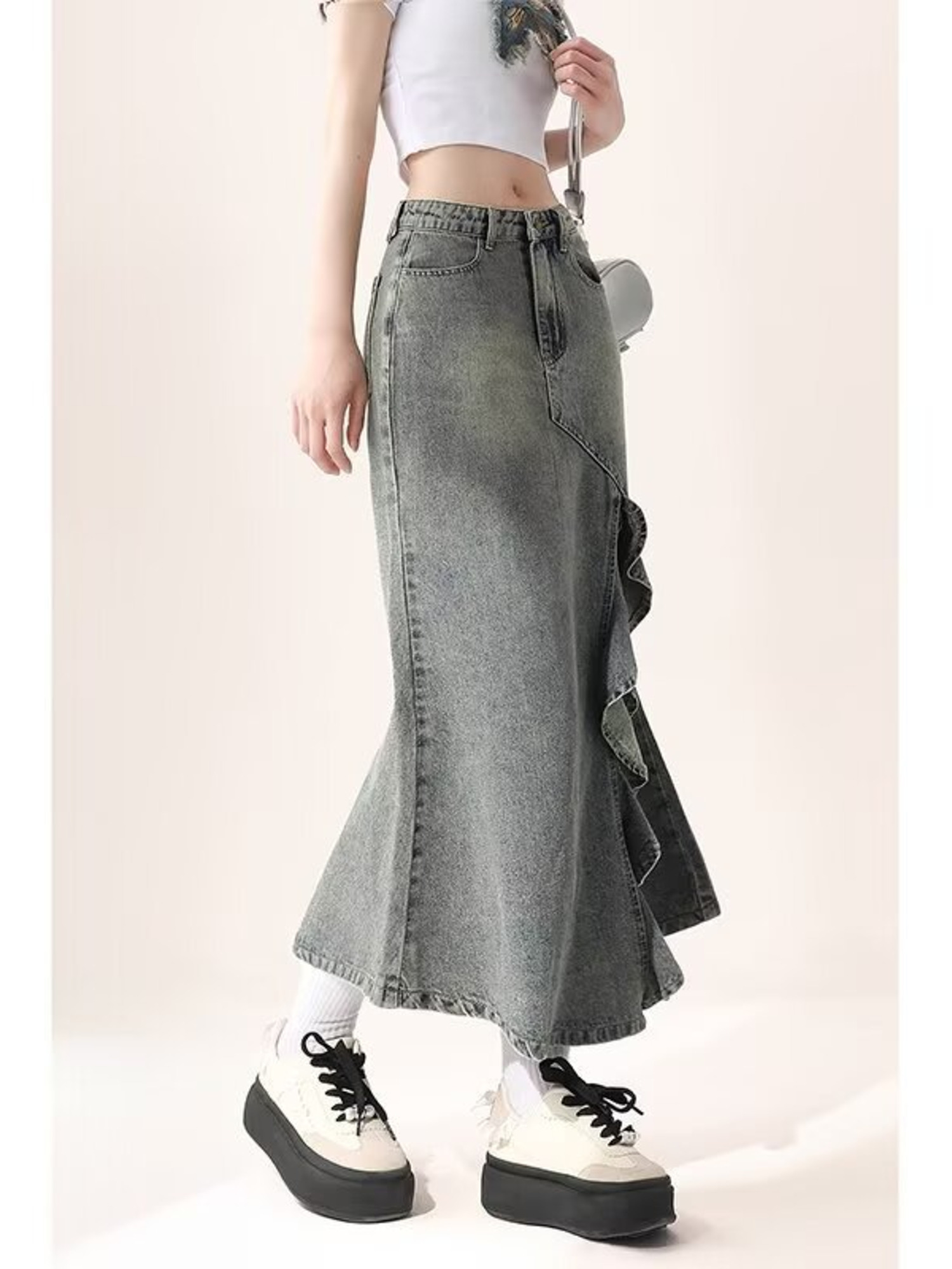Women's Vintage Washed Denim M - Denim Skirt Midi Vintage incelemesi ve fiyatı