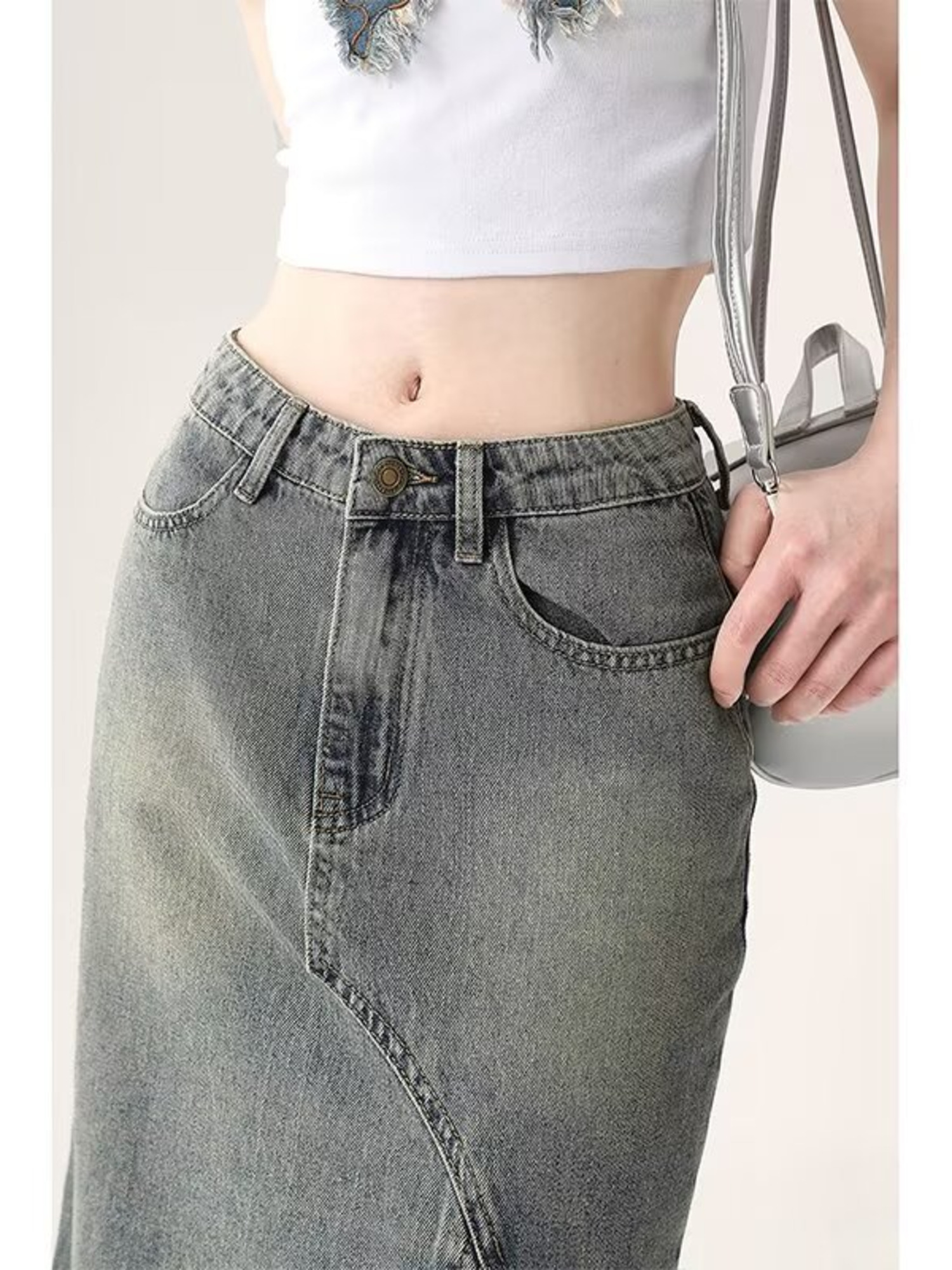 Women's Vintage Washed Denim M - Denim Skirt Midi Vintage incelemesi ve fiyatı