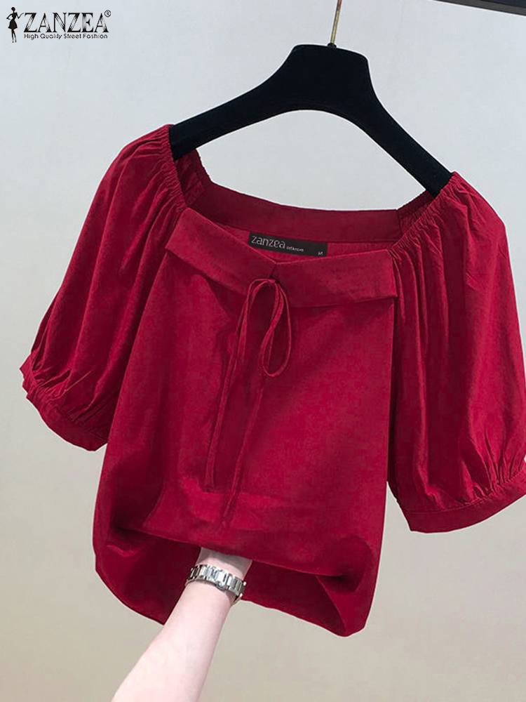 ZANZEA Korean Style Solid Blou - Vintage Fashion Style Female incelemesi ve fiyatı