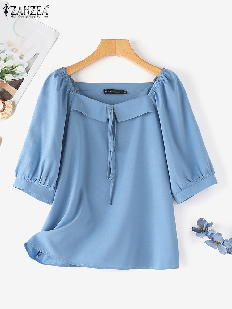 ZANZEA Korean Style Solid Blou - Vintage Fashion Style Female incelemesi ve fiyatı