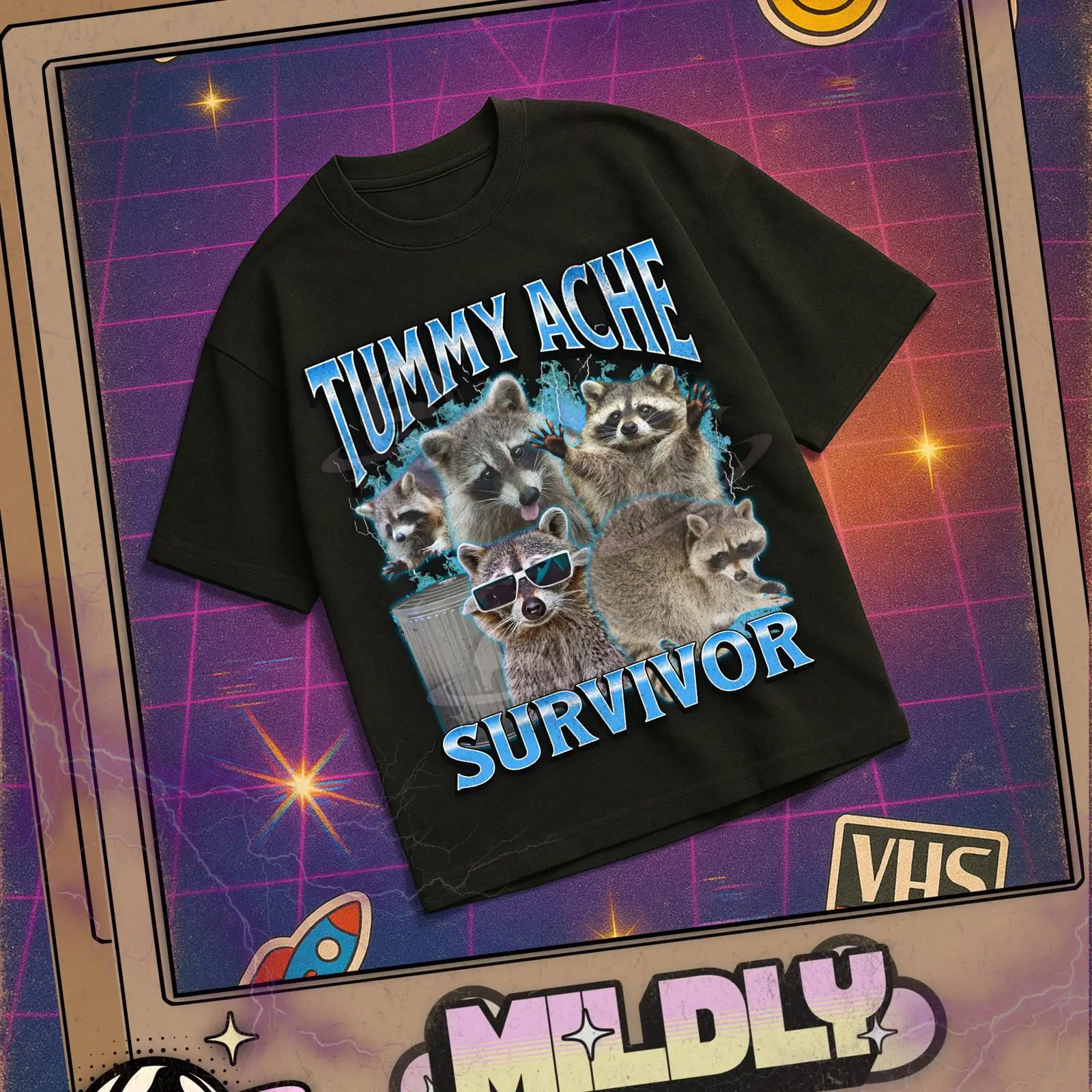 Tummy Ache Survivor Funny Racc - Vintage Fashion Gen Z incelemesi ve fiyatı