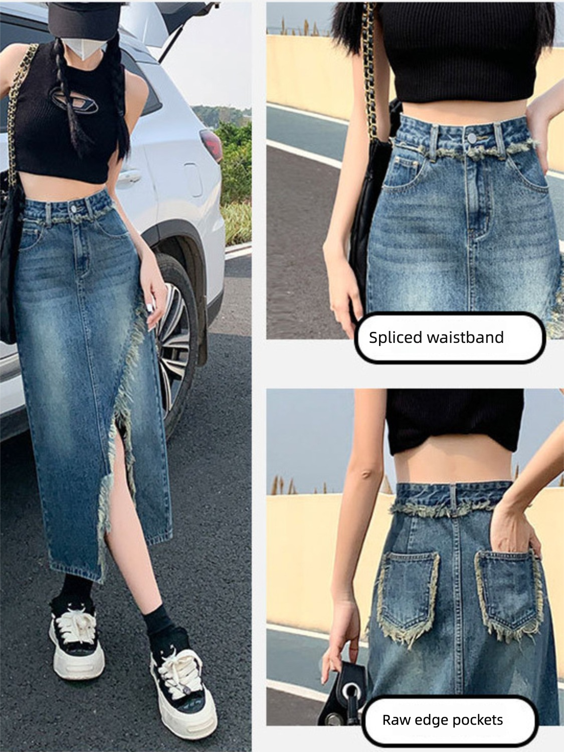 Women's High Waist Denim Skirt - Denim Skirt Midi Vintage incelemesi ve fiyatı