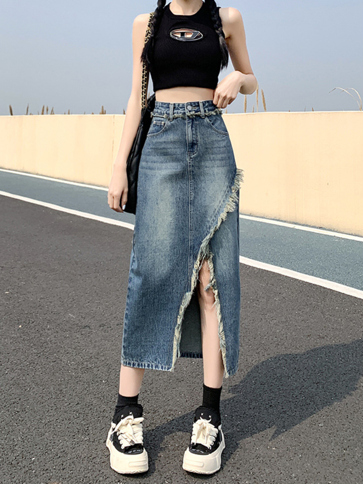 Women's High Waist Denim Skirt - Denim Skirt Midi Vintage incelemesi ve fiyatı