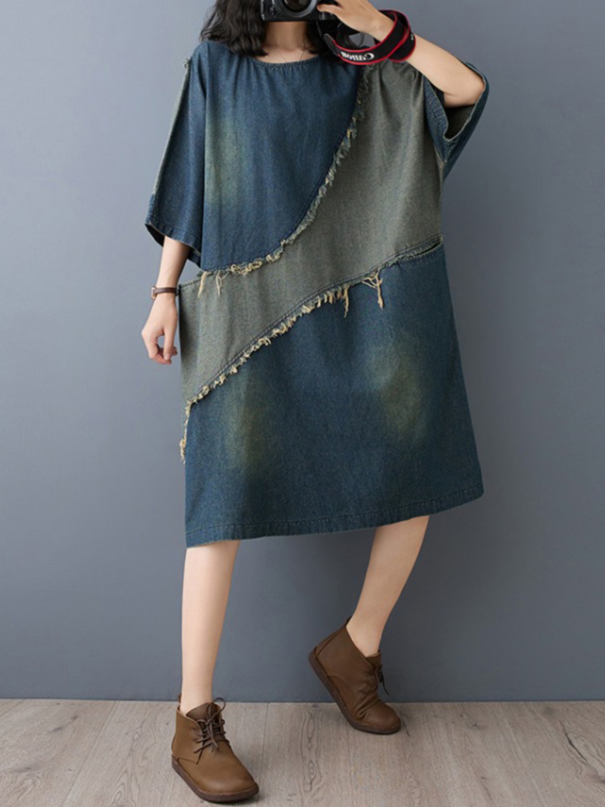 Washed Denim Color Block Hemme - Denim Skirt Midi Vintage incelemesi ve fiyatı