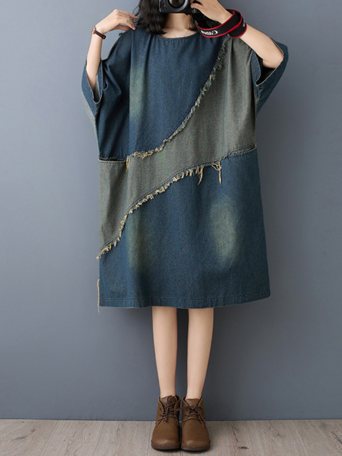 Washed Denim Color Block Hemme - Denim Skirt Midi Vintage incelemesi ve fiyatı