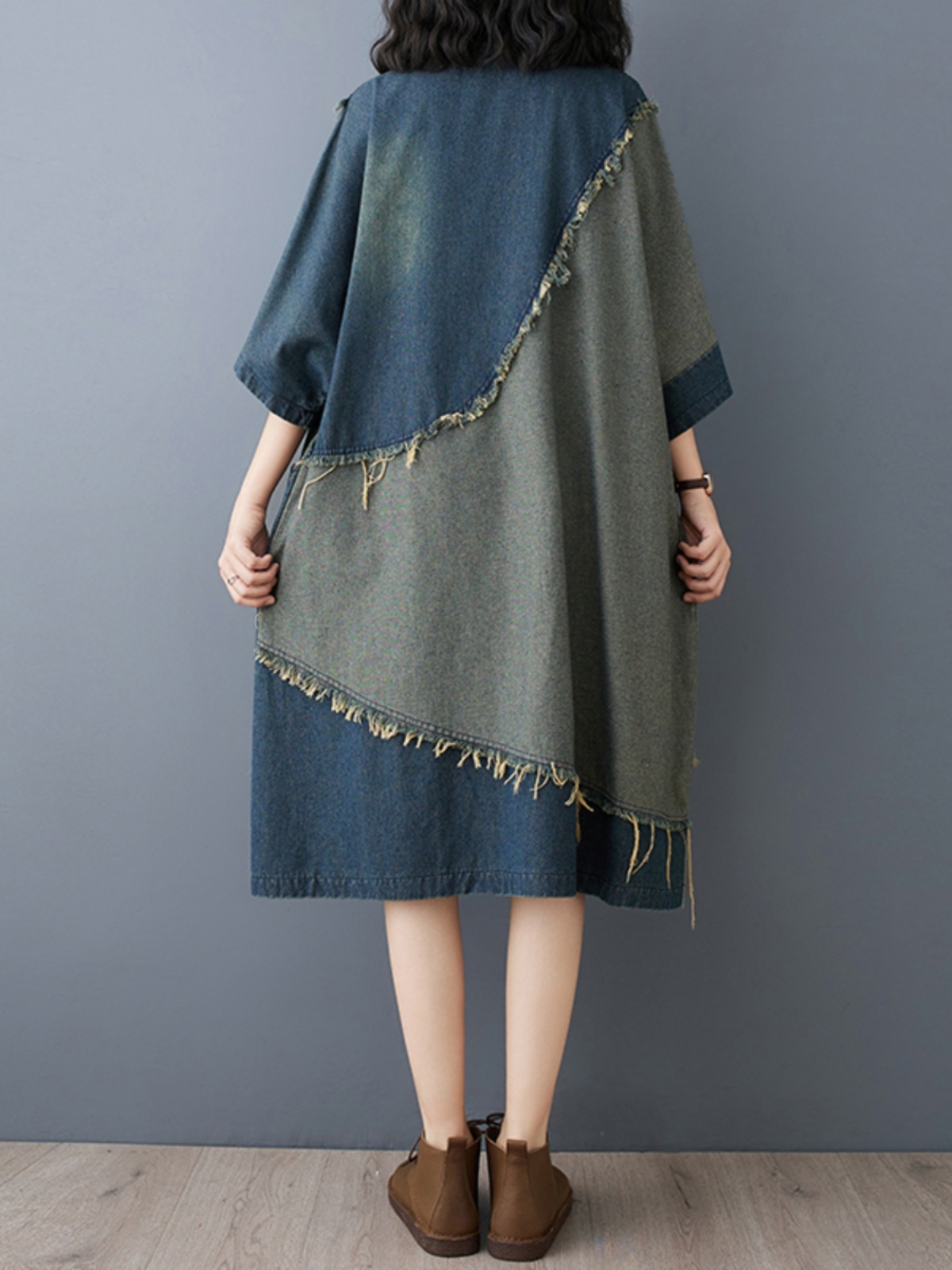 Washed Denim Color Block Hemme - Denim Skirt Midi Vintage incelemesi ve fiyatı