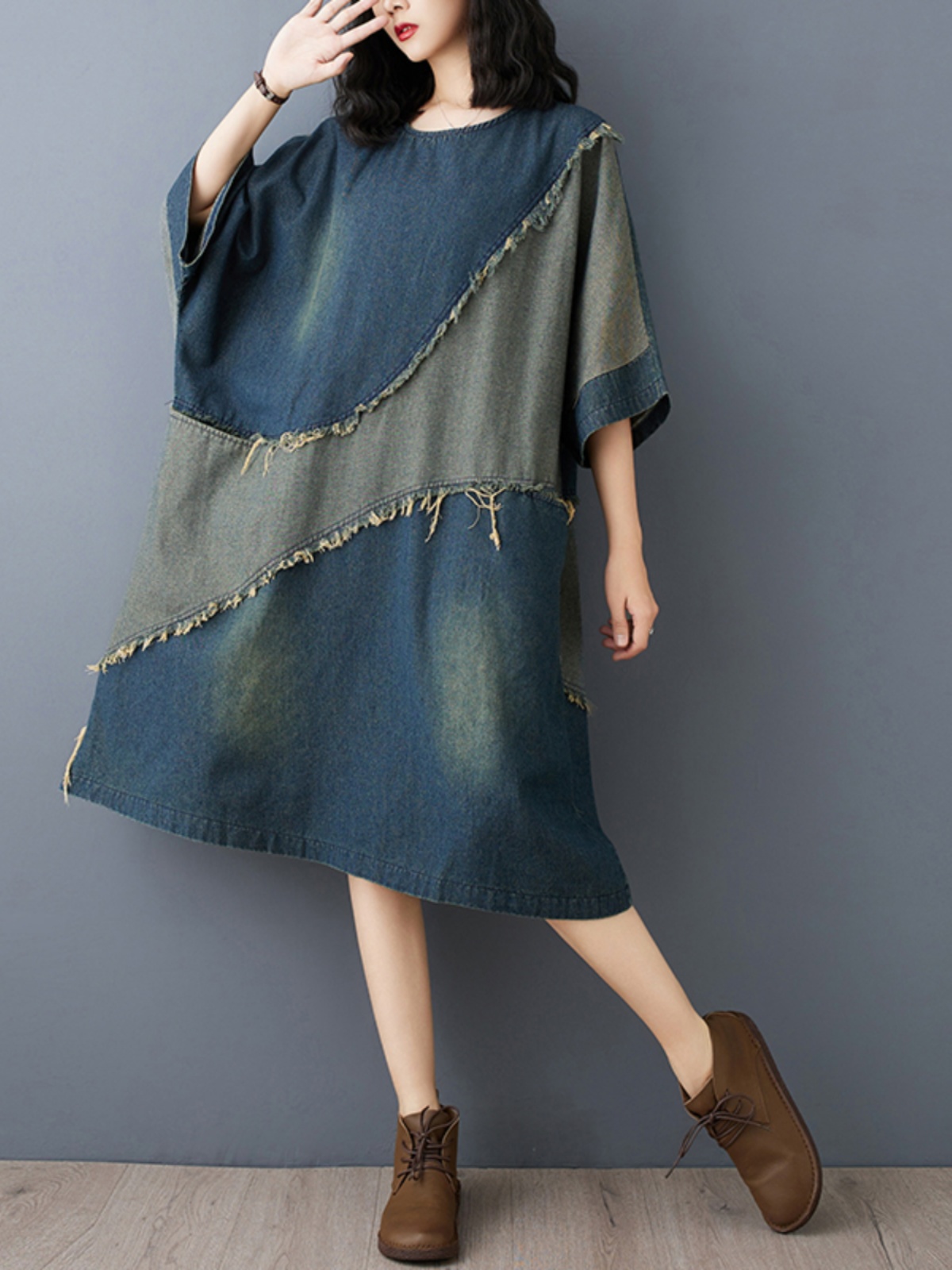 Washed Denim Color Block Hemme - Denim Skirt Midi Vintage incelemesi ve fiyatı