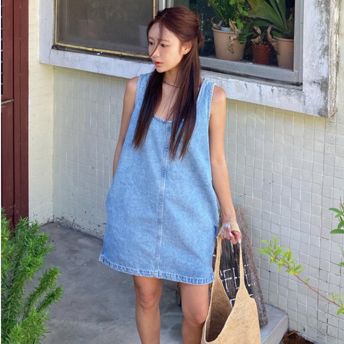 Sleeless Back Zipper Side Slit - Denim Skirt Midi Vintage incelemesi ve fiyatı