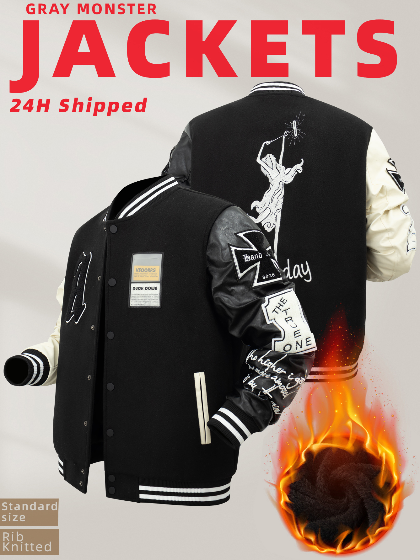 Men's Plush Inner Bomber Jacke - Varsity Jacket Wool incelemesi ve fiyatı