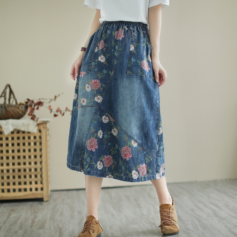 Japanese Vintage Mori Girl Flo - Denim Skirt Midi Vintage incelemesi ve fiyatı