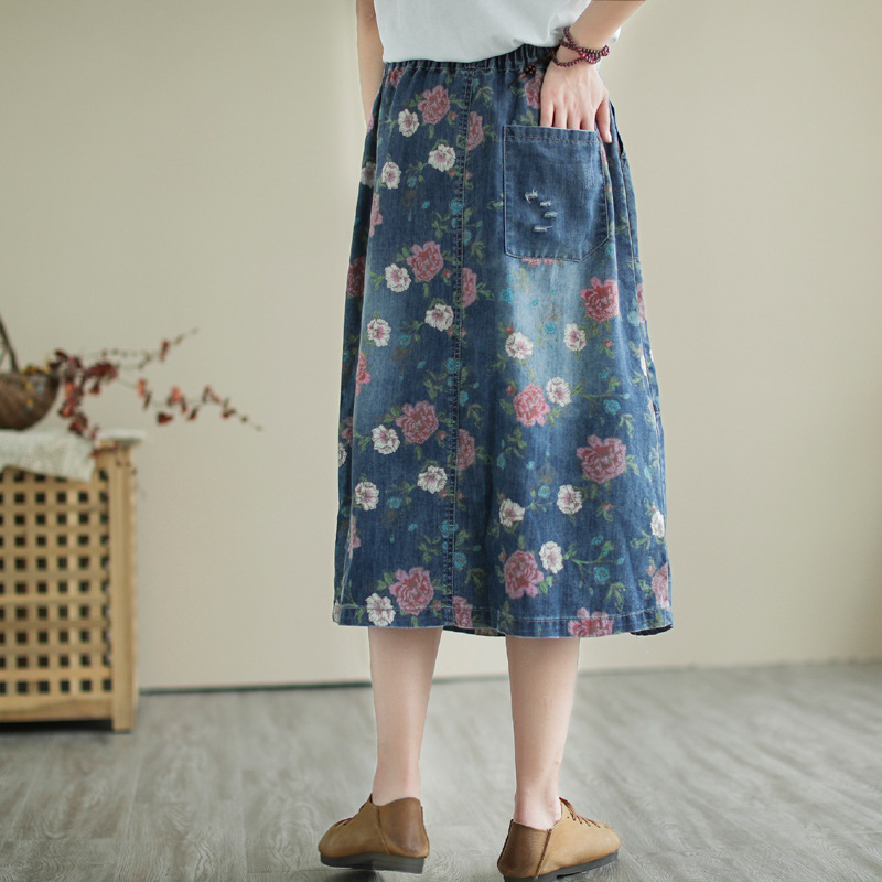 Japanese Vintage Mori Girl Flo - Denim Skirt Midi Vintage incelemesi ve fiyatı