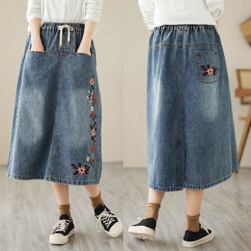 Japanese Vintage Mori Girl Flo - Denim Skirt Midi Vintage incelemesi ve fiyatı