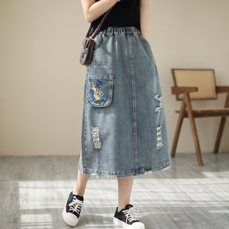 Japanese Vintage Mori Girl Flo - Denim Skirt Midi Vintage incelemesi ve fiyatı