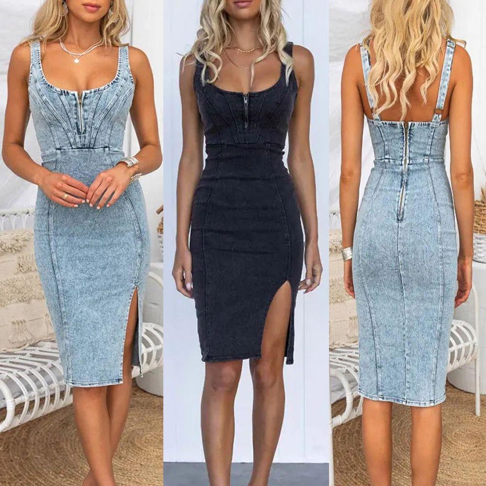 2023 Vintage U-Neck Strapless  - Denim Skirt Midi Vintage incelemesi ve fiyatı