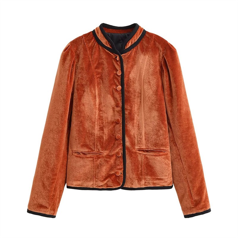 Stand Collar Contrast Piping T - Velvet Blazer Vintage incelemesi ve fiyatı