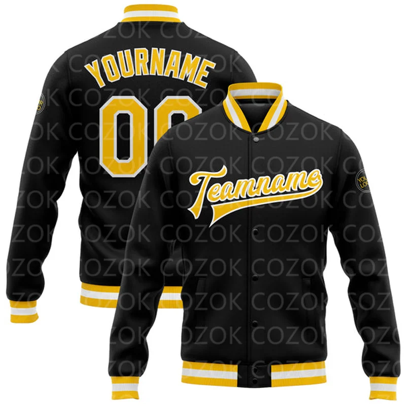 Custom Black Yellow 3D Printed - Varsity Jacket Wool incelemesi ve fiyatı