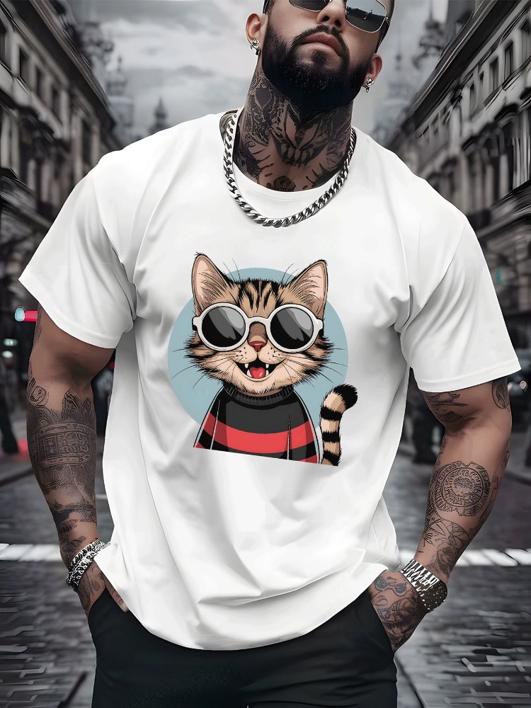Vintage Cat Cotton T Shirt Har - Vintage Fashion Outfits Men incelemesi ve fiyatı