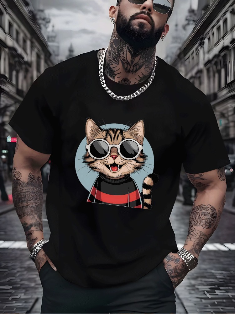 Vintage Cat Cotton T Shirt Har - Vintage Fashion Outfits Men incelemesi ve fiyatı