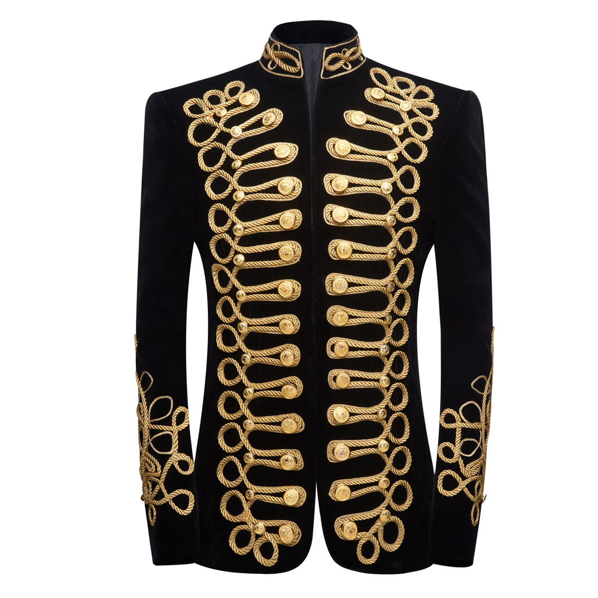 Men's Standing Collar Gold Bla - Velvet Blazer Vintage incelemesi ve fiyatı